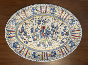 Rooster Blue Oval Serving Platter, Le Cadeaux MELAMINE Tray - French Country